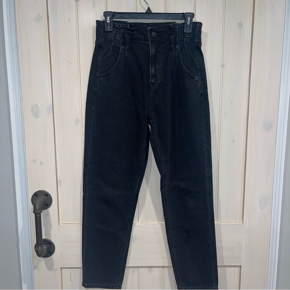 American Eagle Outfitters Mom Jeans Paper Bag Waist Black Denim Tapered Leg